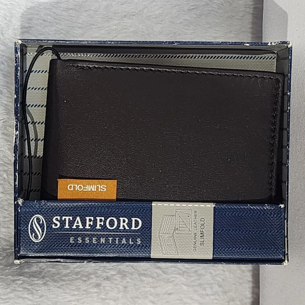 New Men's Stafford Slim Wallet Slimfold Contrasting Canvas Gen Leather Brown NWT